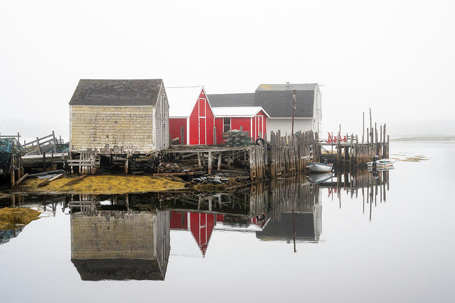 Foggy Fishing Village Photograph by Dee Potter