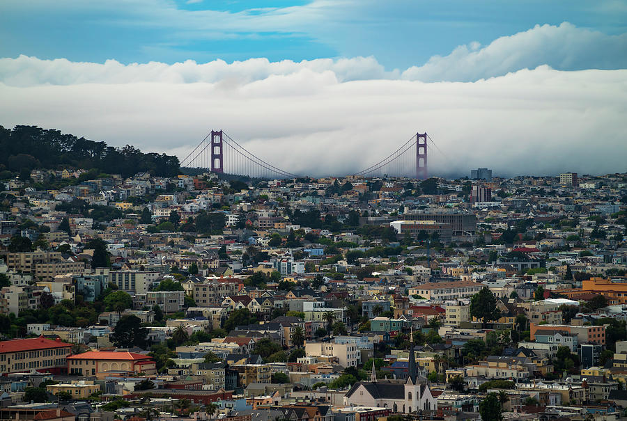 San Francisco Skyline Photograph - Foggy Golden Gate Bridge View from Bernal Heights Park by Alexander Sloutsky