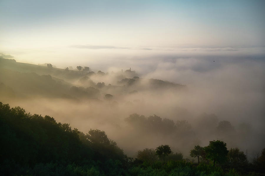 Foggy Hills of Tuscany 1 Photograph by Jenny Rainbow