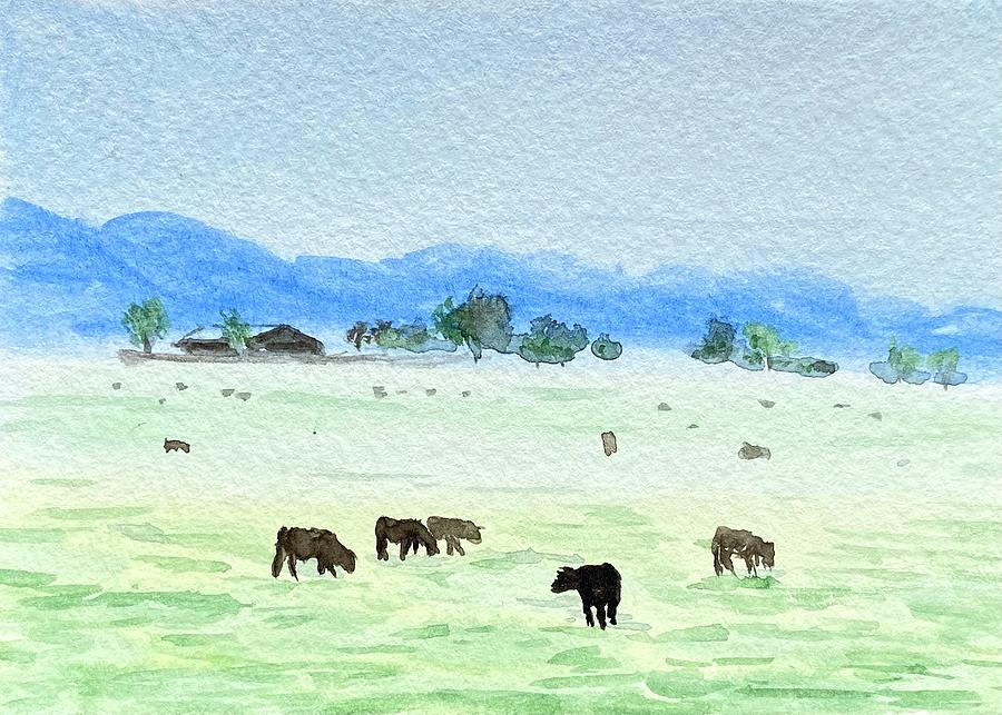Foggy Landscape with Cows Painting by Masha Batkova