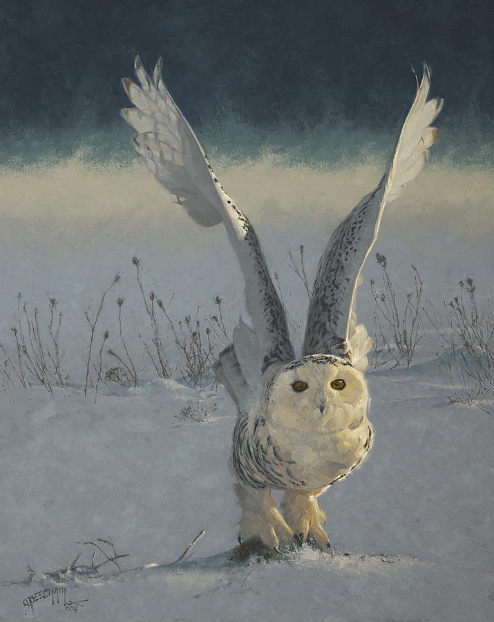 Owl Painting - Foggy Liftoff by Greg Beecham