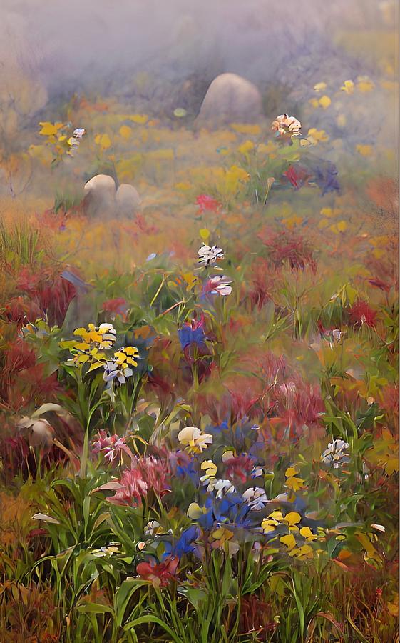 Foggy Meadow Digital Art by Bonnie Bruno