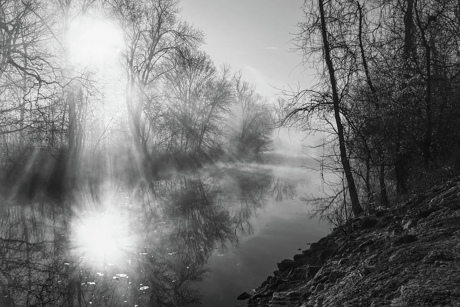 Foggy Misty Morning Sunrise on James River Photograph by Jennifer White