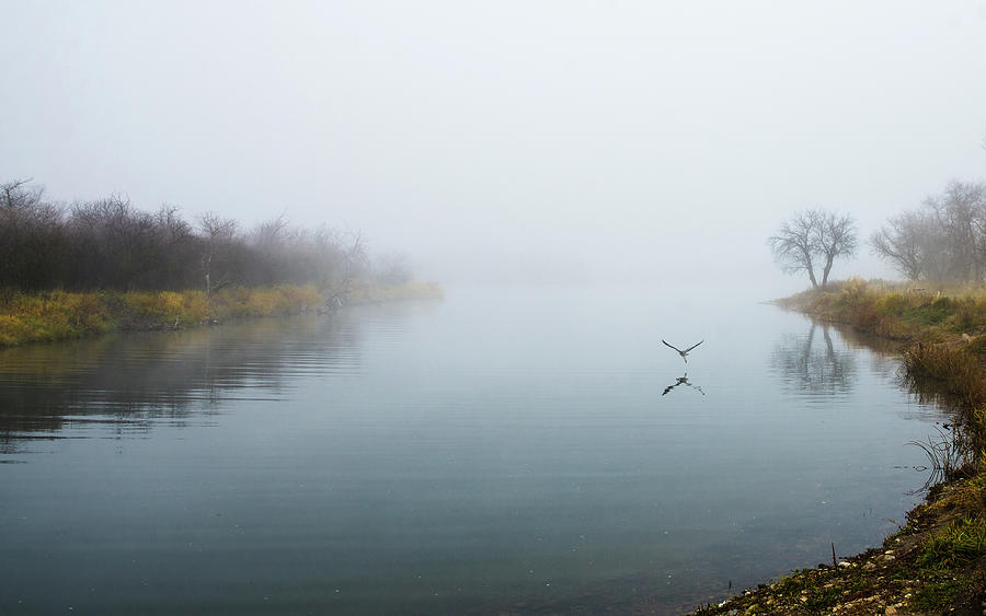 North Dakota Photograph - Foggy morning at Lake Darling by Kevin Johnston