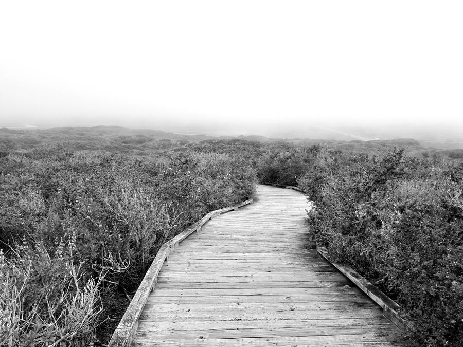 Black And White Photograph - Foggy Morning Boardwalk by Karyn Robinson