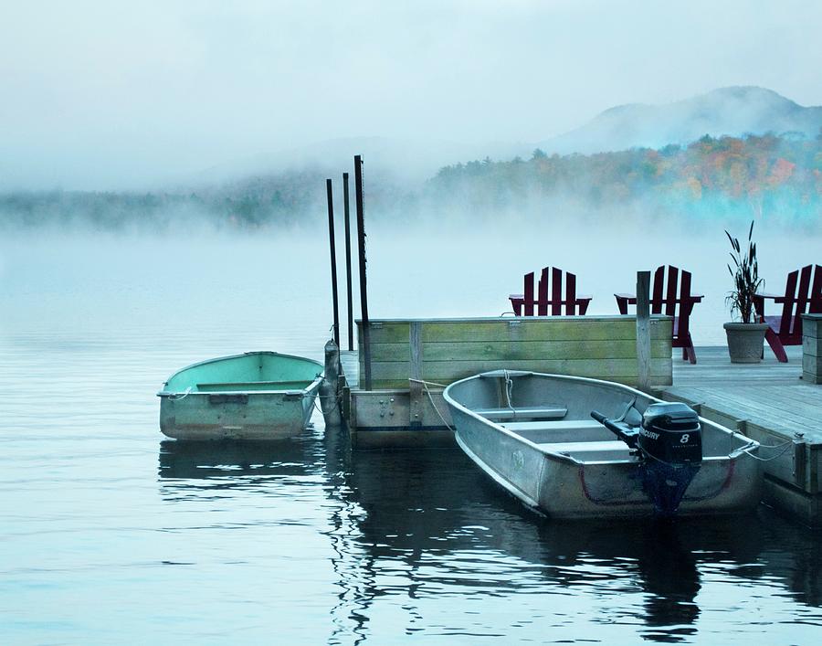 Foggy Morning Boat Dock Photograph by Neal Ortenberg