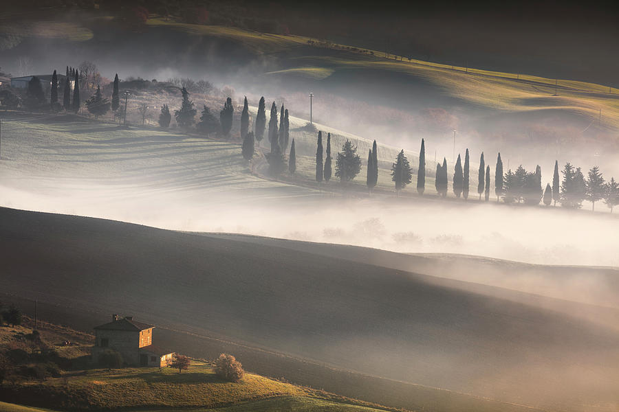 Foggy morning in Tuscany. Val dOrcia, Pienza, Italy Photograph by Stefano Orazzini