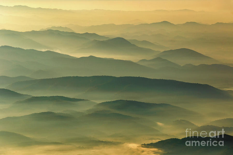 Foggy Mountain Layers at Sunset Rural / Rustic Landscape Photograph Photograph by PIPA Fine Art - Simply Solid