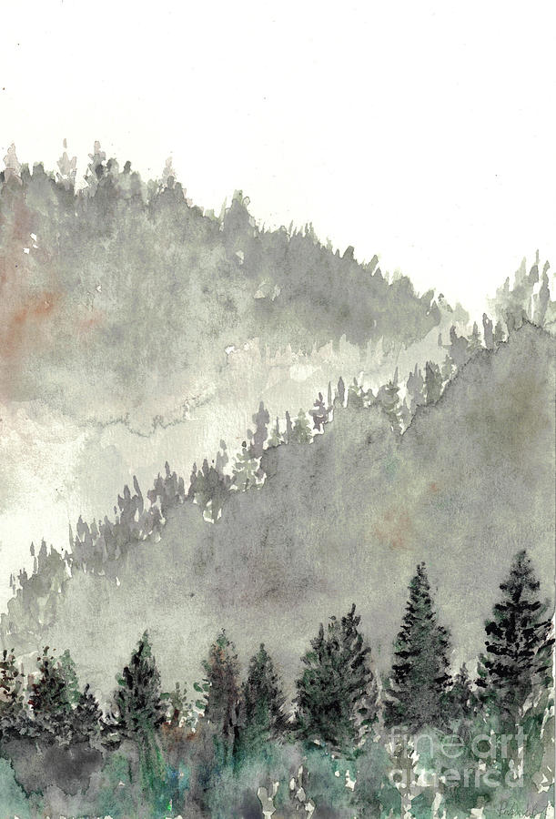 foggy mountain painting