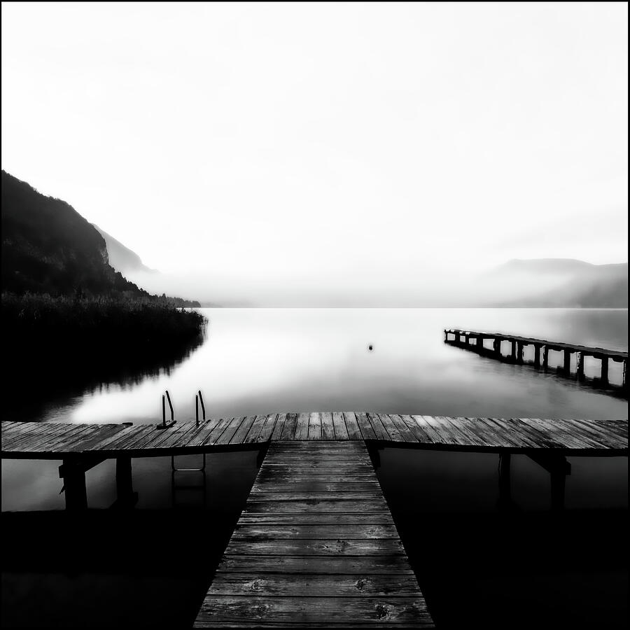 Black And White Photograph - Foggy Mountains, France by Imi Koetz