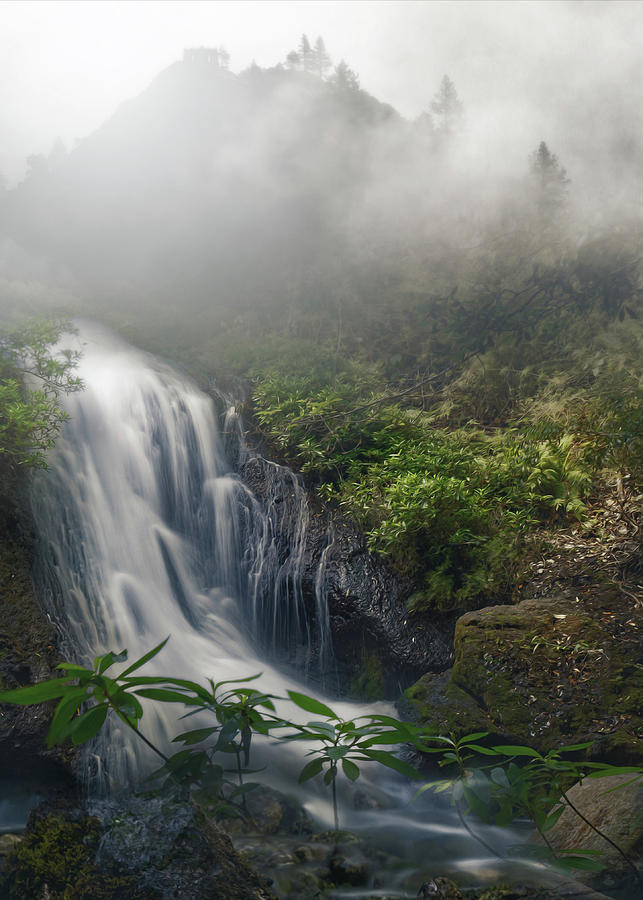 Mountain Digital Art - Foggy Mountains Waterfall by Hatim Elhag