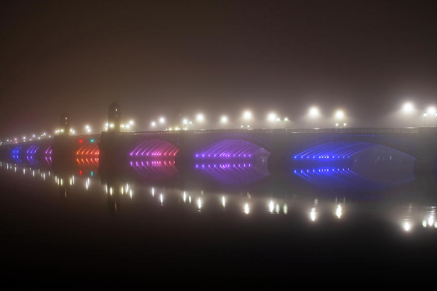 Foggy Night on the Charles River and Longfellow Bridge Boston Massachusetts Photograph by Toby McGuire