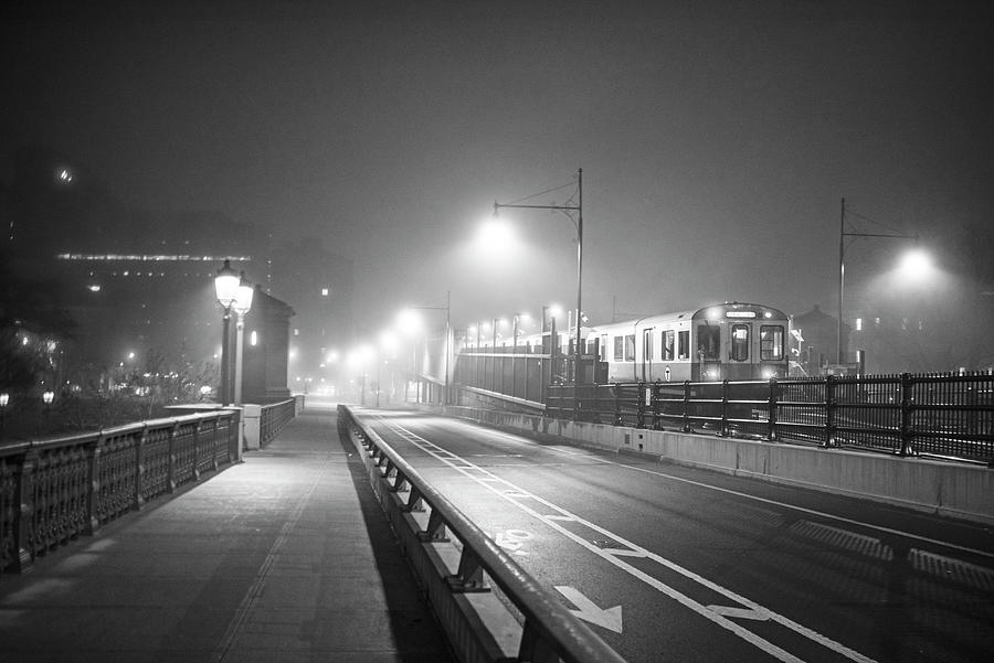 Foggy Night on the Longfellow Bridge Boston MA Black and White Photograph by Toby McGuire