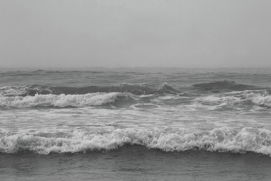Foggy Ocean Sea Waves Black And White Photograph