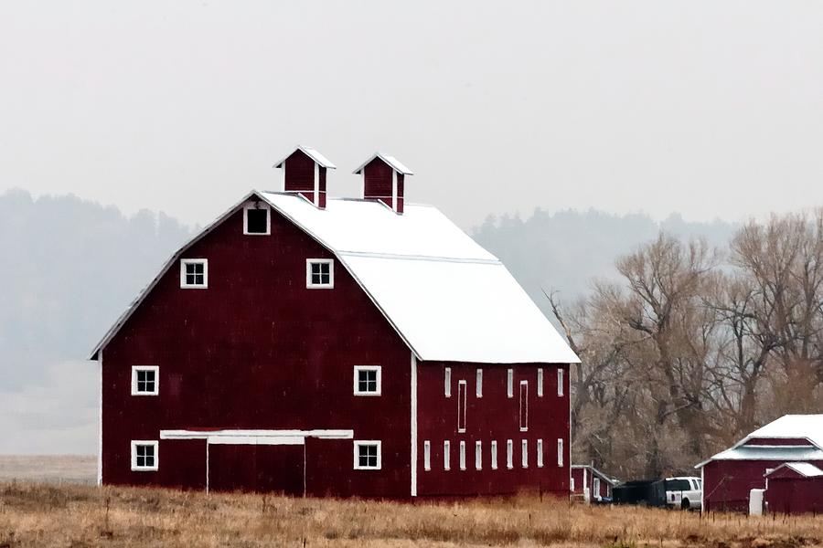 Foggy Red Barn Photograph by Jerry Sodorff