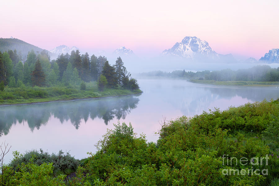 Foggy Sunrise on Oxbow Bend in Grand Teton National Park Photograph by Ronda Kimbrow