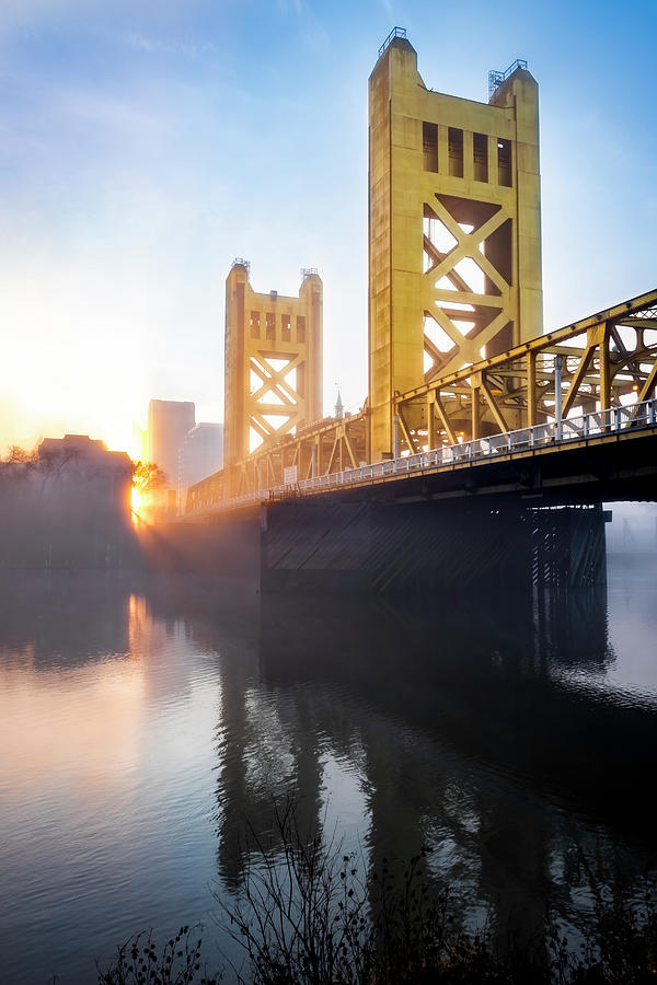 Foggy Sunrise on Sacramento Tower Bridge Photograph by Gary Geddes
