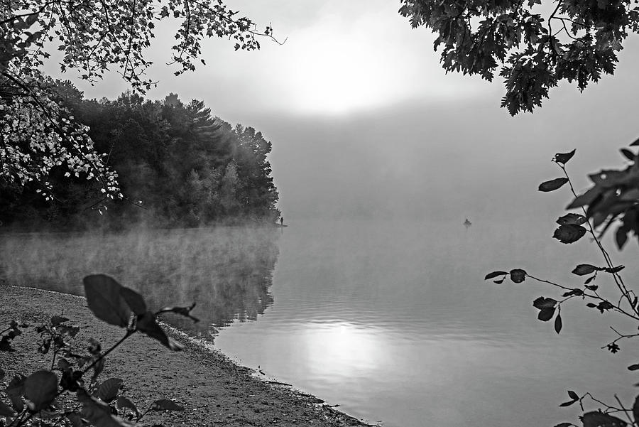Foggy Sunrise on Walden Pond Concord Massachusetts Black and White Photograph by Toby McGuire