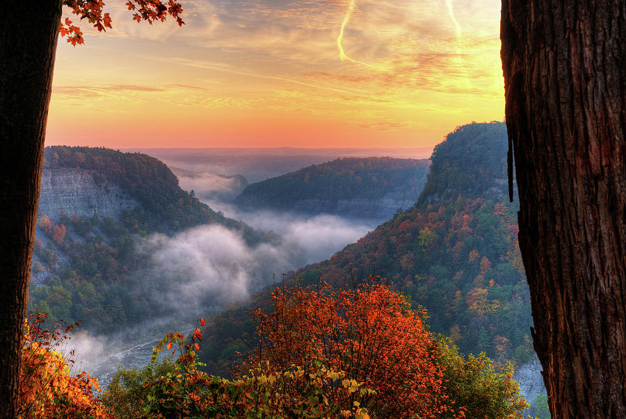 Foggy Sunrise Over Letchworth State Park In New York Photograph by Jim Vallee
