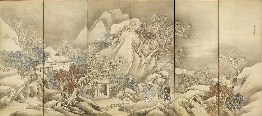 Folding screen Liu Bei visited Zhuge Liang in his hermitage three times ...