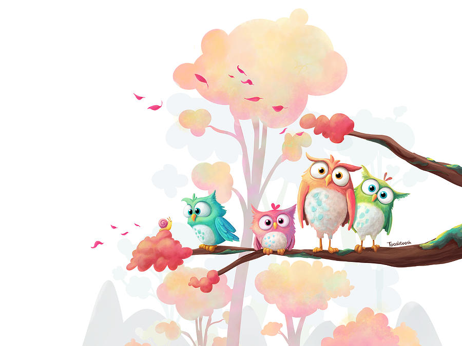Fall Digital Art - Foliage Owls by Toosh Toosh