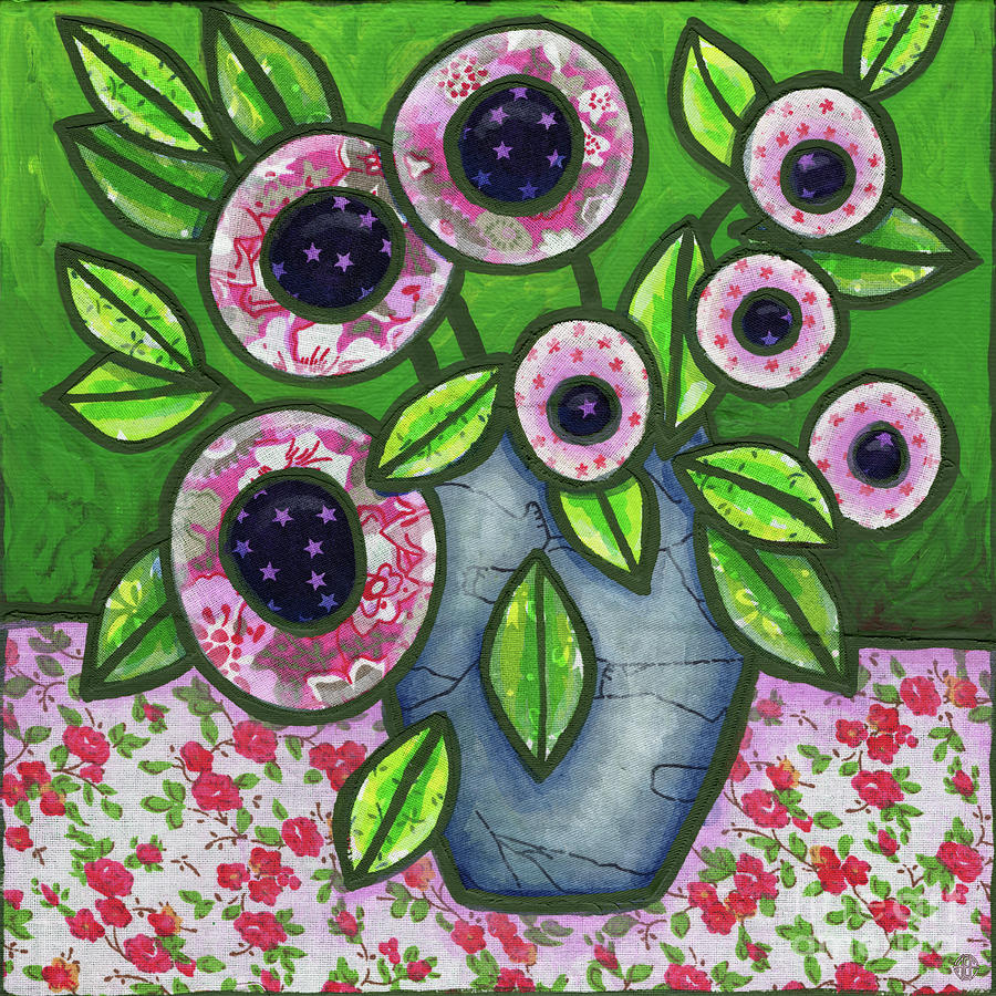 Folk Art Flowers In A Vase 2 Painting by Amy E Fraser