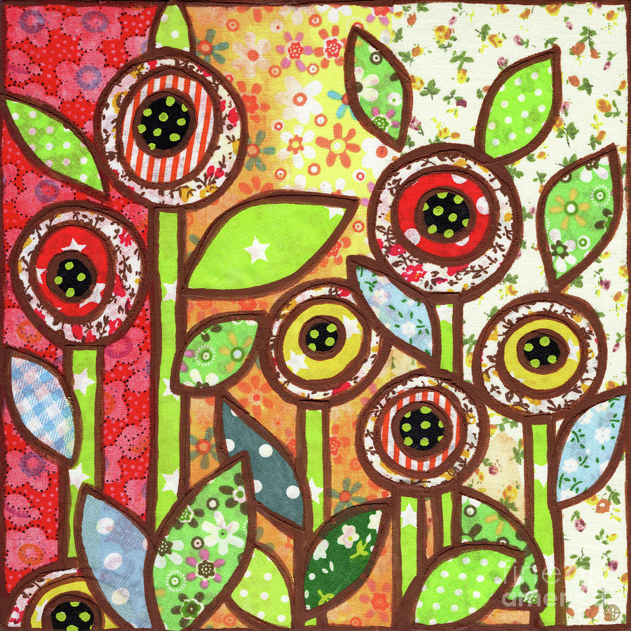 Folk Art Garden Flowers 7 Painting by Amy E Fraser