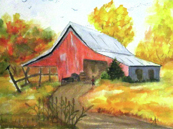Folk Farm Painting by Stacey Carlson