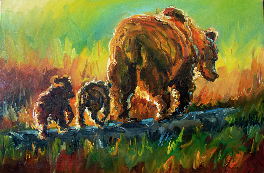 Follow Mom Bears Painting by Diane Whitehead