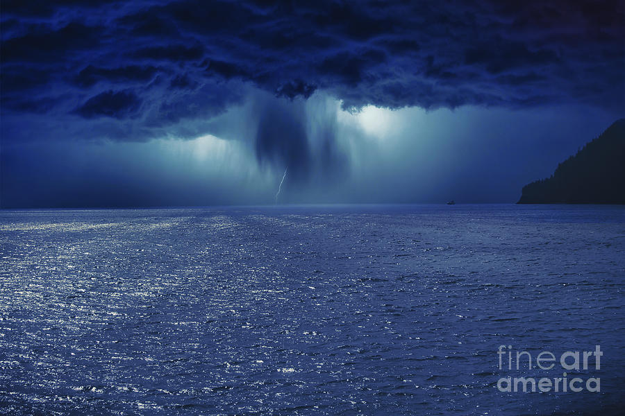 Follow The Light Pacific Ocean Lightning Edit Alaska Color  Photograph by Chuck Kuhn
