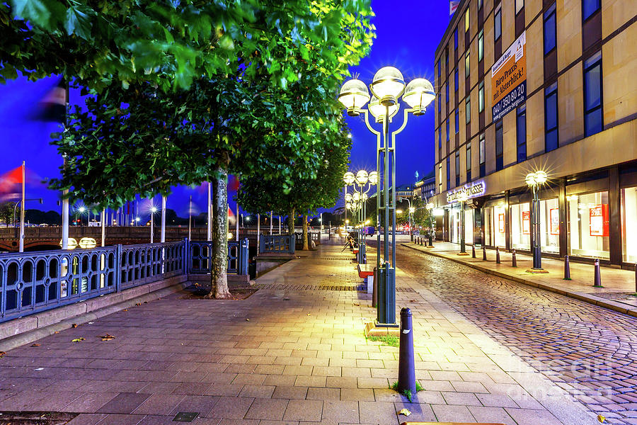 Follow the Street Lights in Hamburg at Night Photograph by John Rizzuto