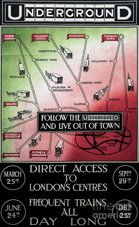 Follow the Underground and Live Out of Town Vintage Poster Drawing by M G Whittingham