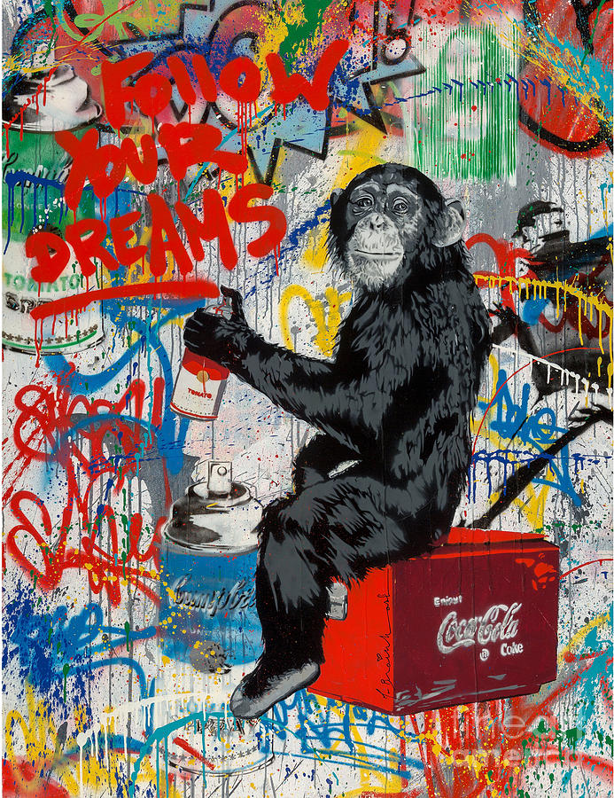 Follow Your Dreams Chimp Mixed Media by My Banksy