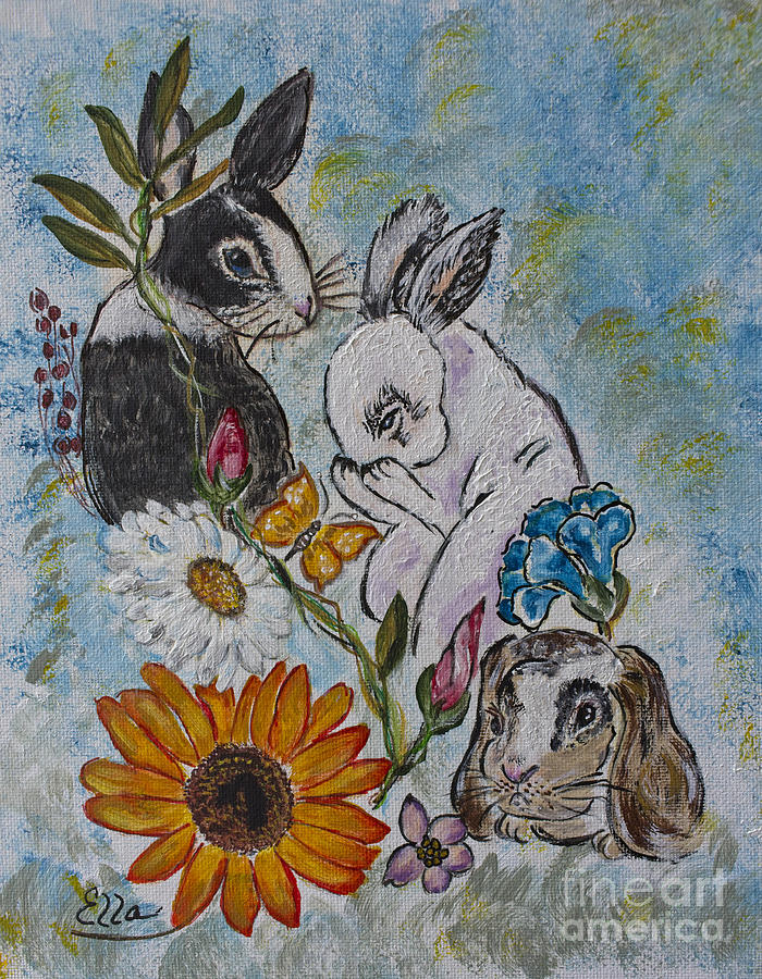 Follow your heart - Bunnies garden story Painting by Ella Kaye Dickey