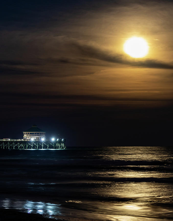 Folly Beach Full Moon-1 Photograph by Charles Hite