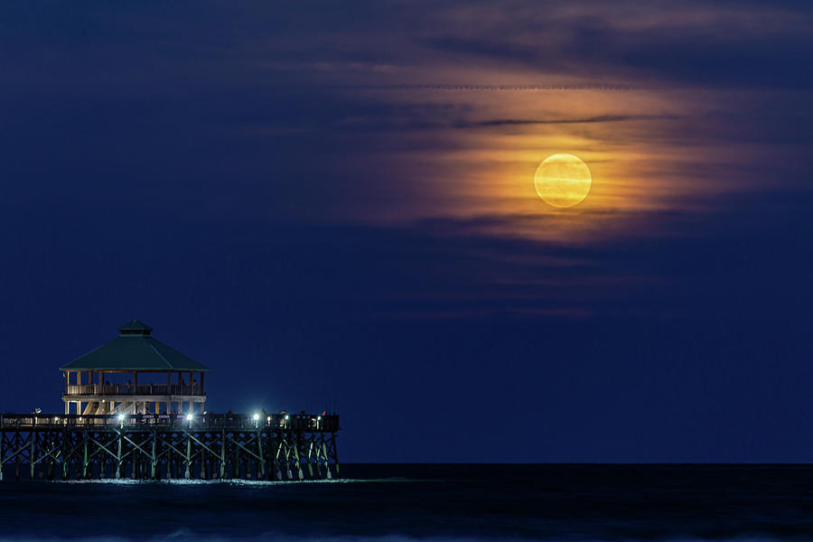 Folly Beach Full Moon-2 Photograph by Charles Hite
