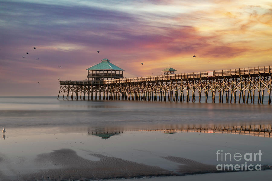 Folly Beach Pier at Sunset - Charleston South Carolina Photograph by Dale Powell