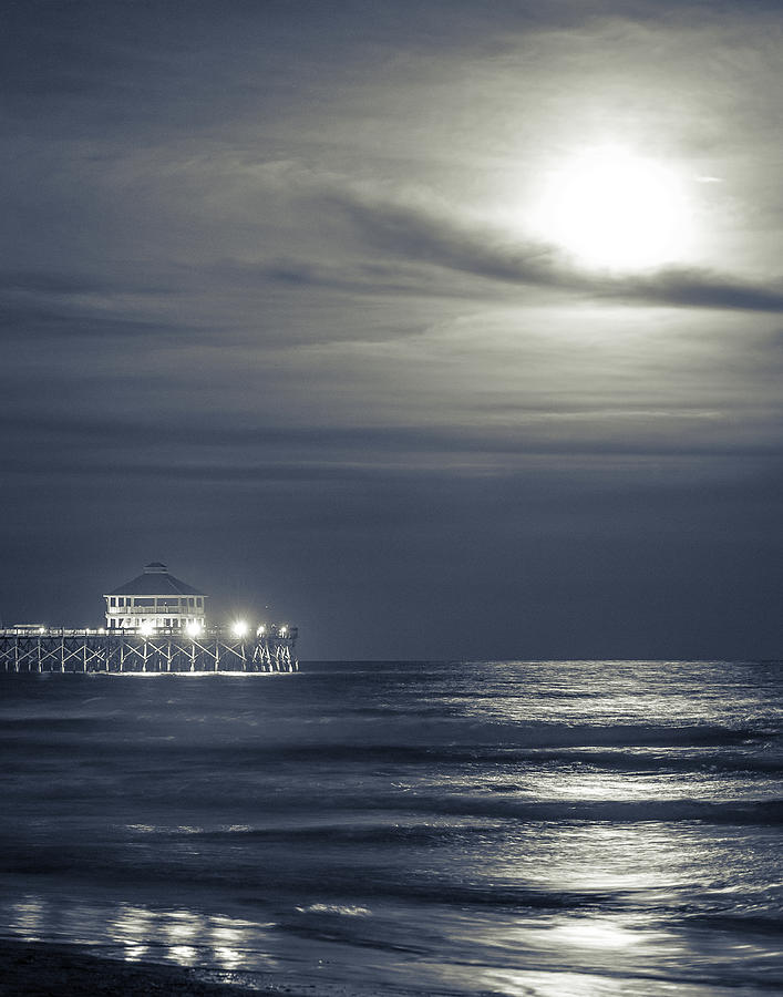 Folly Beach Pier - Full Moon Photograph by Charles Hite