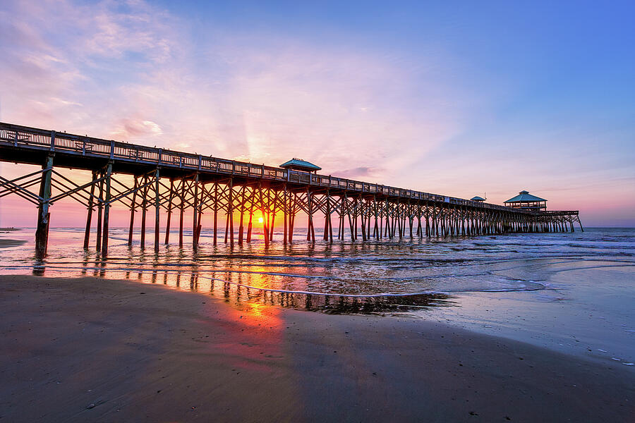 Sunset Photograph - Folly Beach Pier - Wooden Guardian 4 by Steve Rich