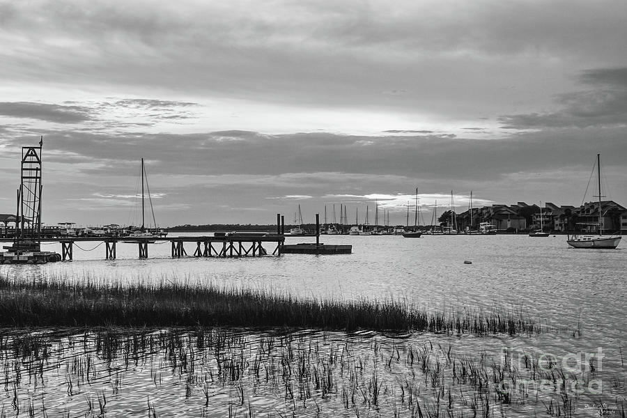 Folly Harbor Sunset Grayscale Photograph by Jennifer White