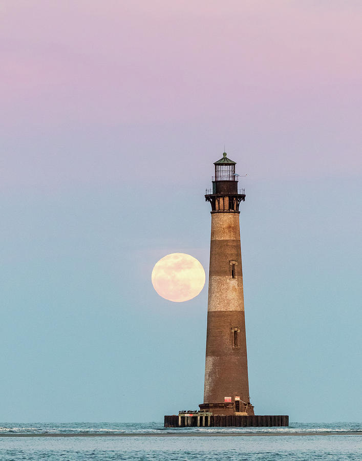 Morris Island Lighthouse Full Moon Photograph by Jim Miller