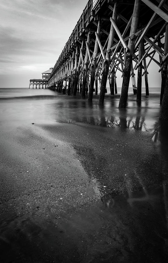 Folly Pier Black And White Vertical Photograph by Dan Sproul
