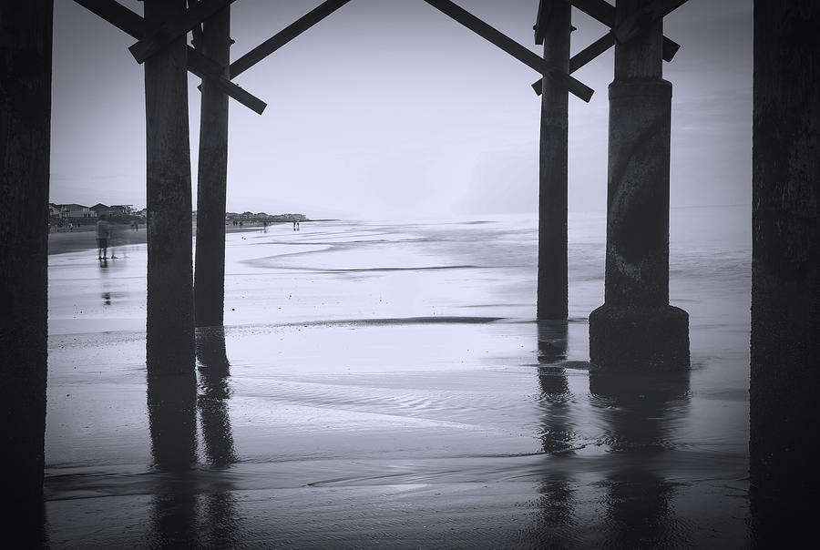 Folly Pier Sunrise Black And White Photograph by Dan Sproul