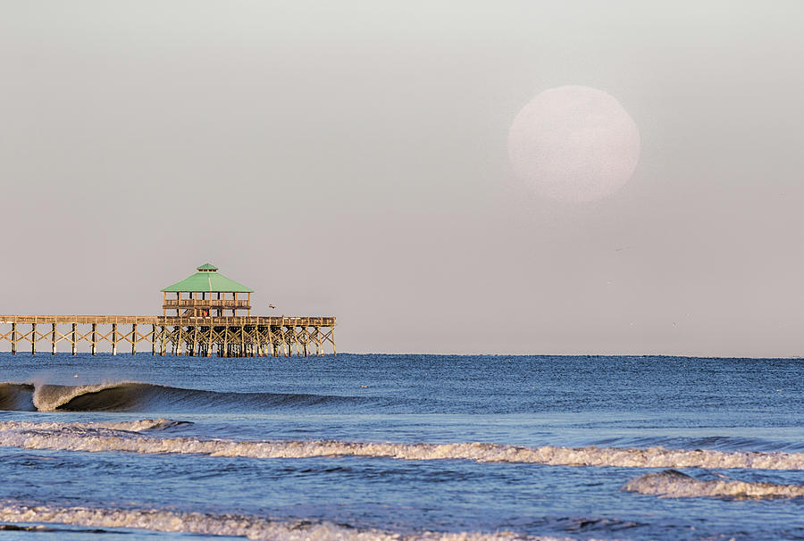 Folly Pier Super Moonrise Photograph by Jim Miller