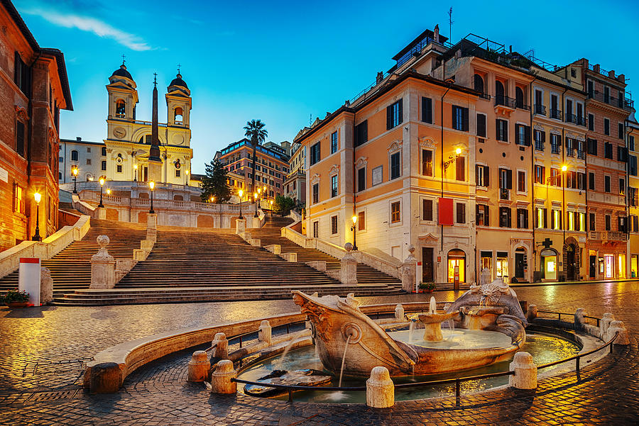 Fontana della Barcaccia in Piazza di Spagna with Spanish Steps Photograph by Minemero