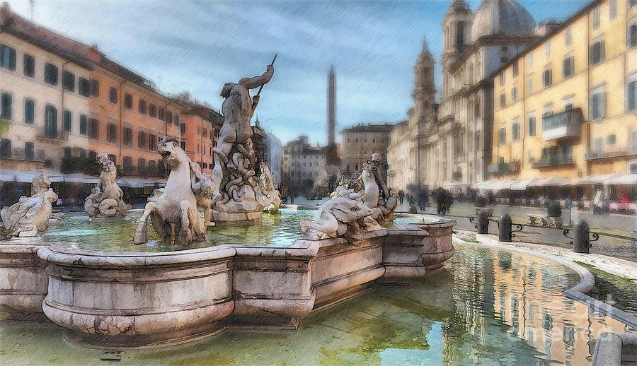 Fontana di Nettuno, Rome Digital Art by Jerzy Czyz