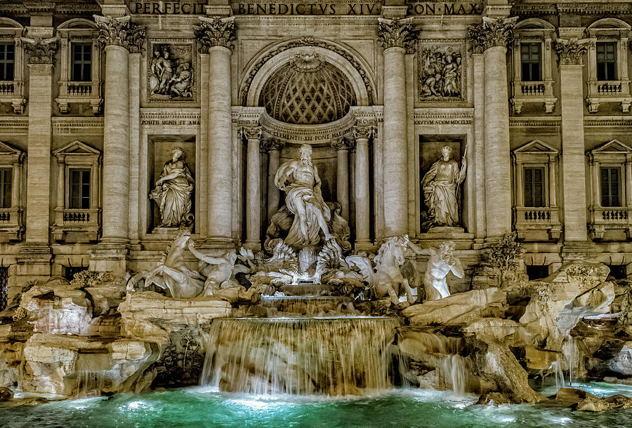 Fontana Di Trevi At Night In Rome Italy Photograph