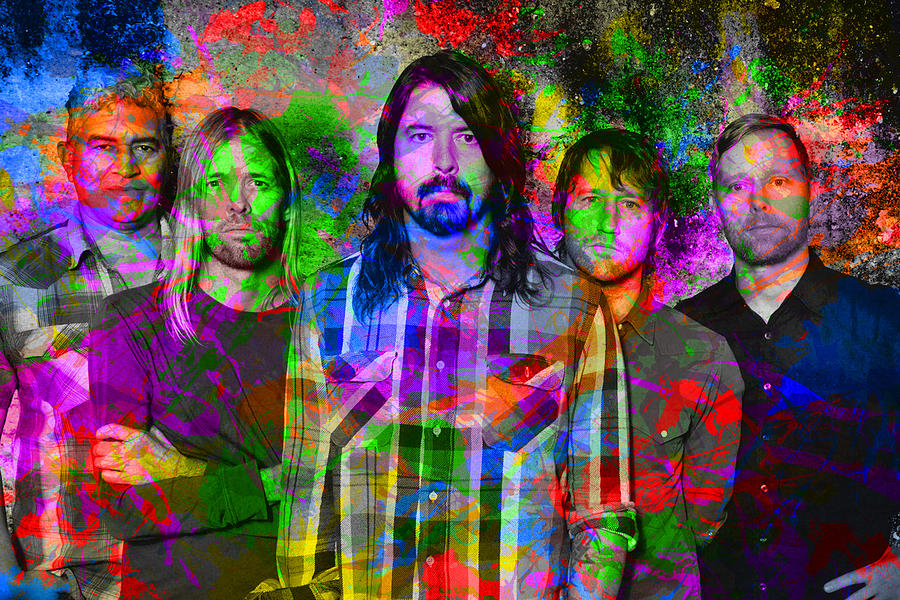 Foo Fighters Mixed Media - Foo Fighters Band Paint Splatters Portrait by Design Turnpike