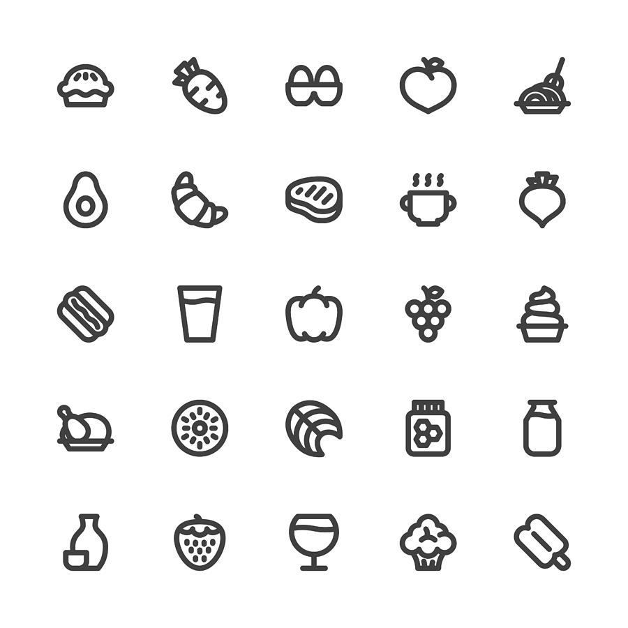 Food and Drink Icons Set 2 - Bold Line Series Drawing by Rakdee
