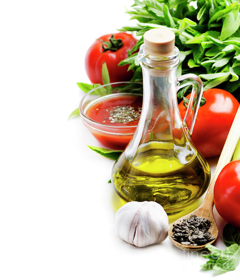 Food Ingredients for italian suisine on White Background Photograph by Jelena Jovanovic
